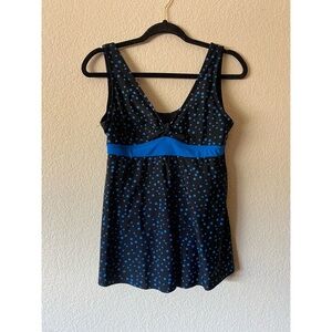 Black and Blue Polka Dot Sleeveless One Piece Bathing Suit